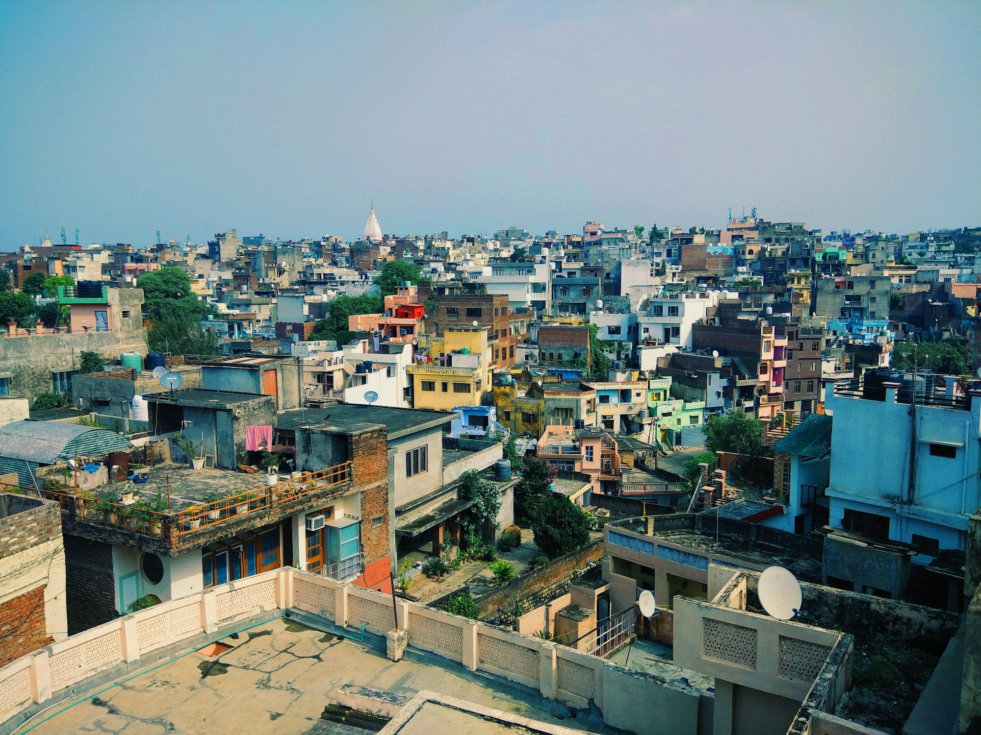 Dense city skyline of a fast-growing Indian technology corridor viewed from above